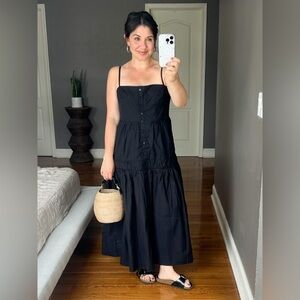 Quince Black Tiered Cotton Maxi Dress